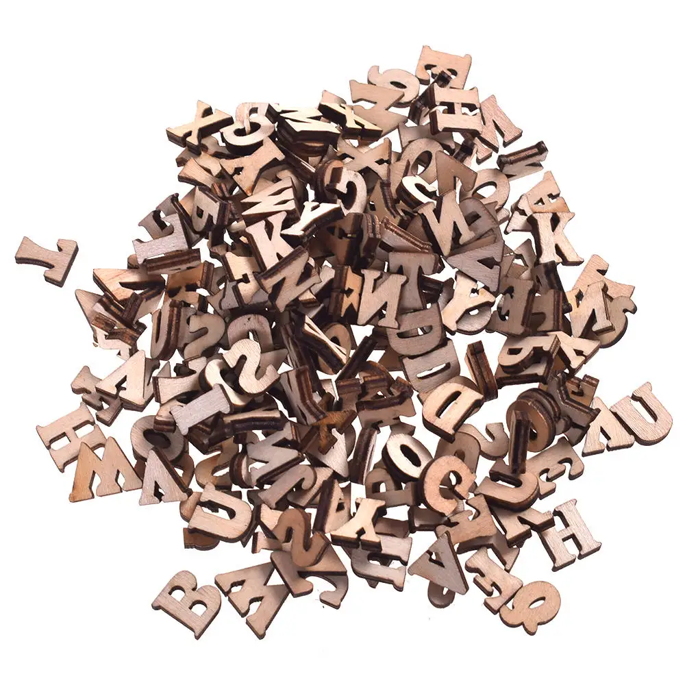Ornament crafts wooden figurine crafts sticker decoration 200Pcs mixed A-Z letter alphabet natural wooden number decoration wood letter craft flatback scrapbooking stickers for kids gift