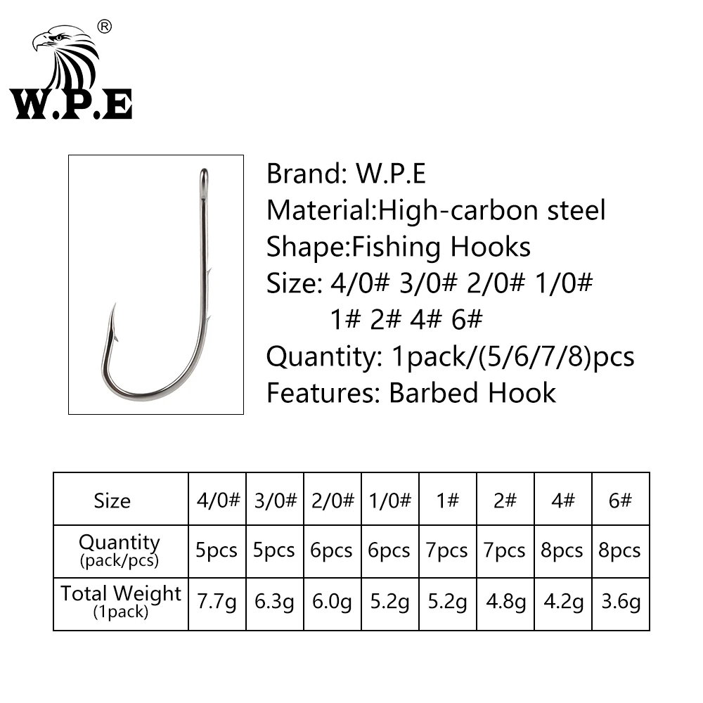 W.P.E 3pack/5pack Fishing Hook 4/0#-6# Offset Narrow Barbed High