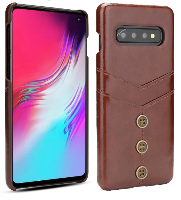 Тонкий кожаный чехол-бумажник для мобильного телефона samsung S10/S9Plus - Цвет: Dark brown