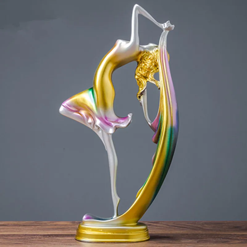Европейский стиль покрытие чистый ручной работы цветной Рисунок Танцы Девушка Смола статуя Спальня прикроватный стол украшения X2544