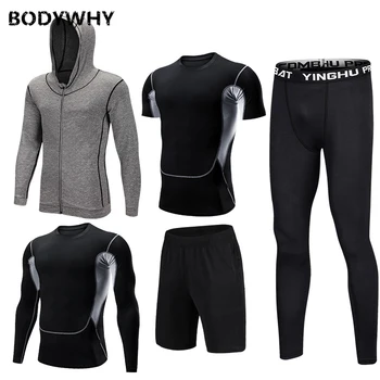 

Mens Sportswear 5 Pcs/Set Gym Fitness Clothes Men Running Jogging Male Tracksuit Compression Sports Wear for Workout Sport Suits