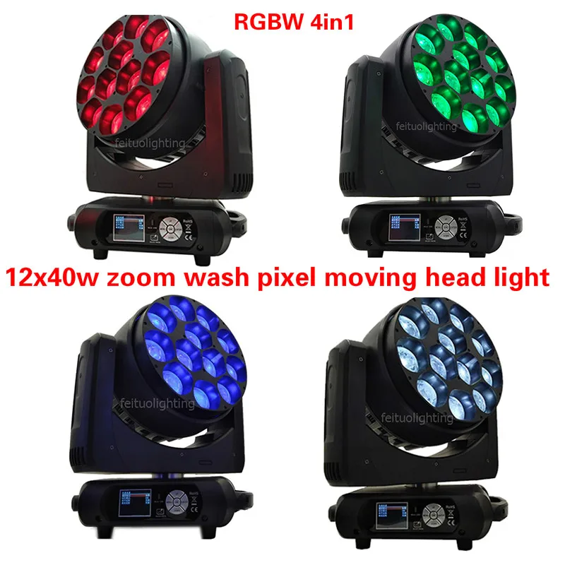 2 with fly case New 12x40w LED RGBW 4 in 1 LED Bee Eye Beam Zoom Wash Moving Head Stage Light