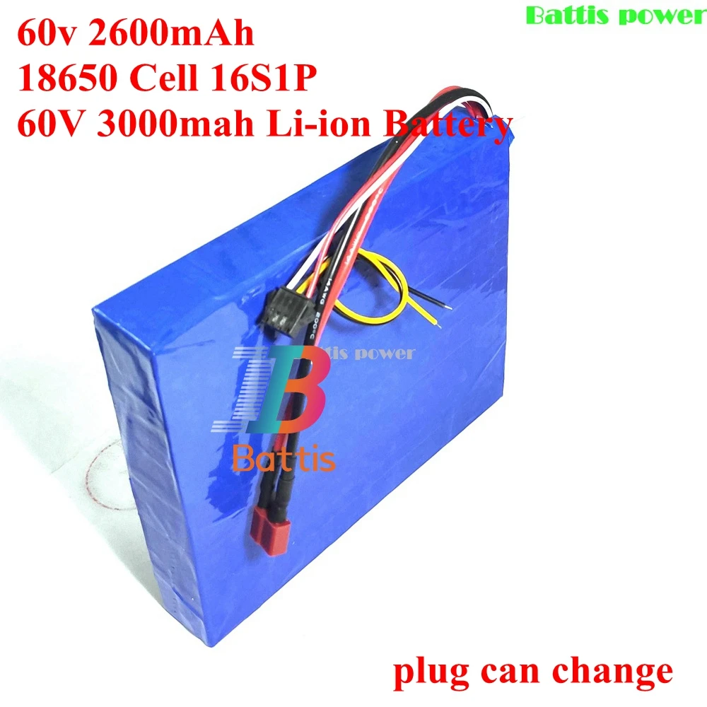 60v 2600mAh 156wh 18650 Cell 16S1P 60V 3000mah 180wh Liion Battery