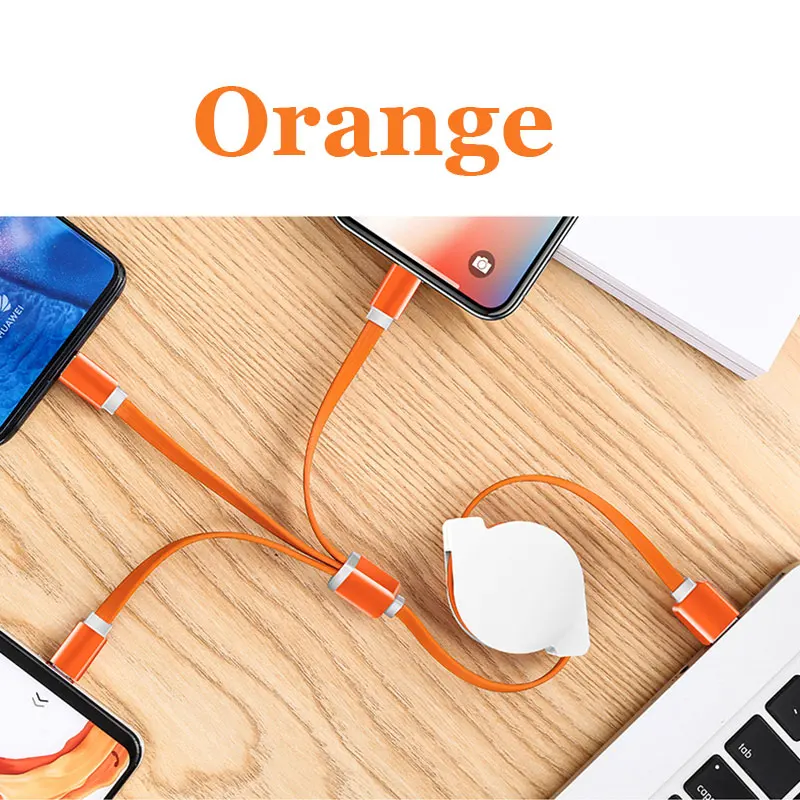 Телескопический usb кабель для iphone Android type-c Многофункциональный один для трех мобильных телефонов зарядный кабель Usb для передачи данных - Цвет: Оранжевый