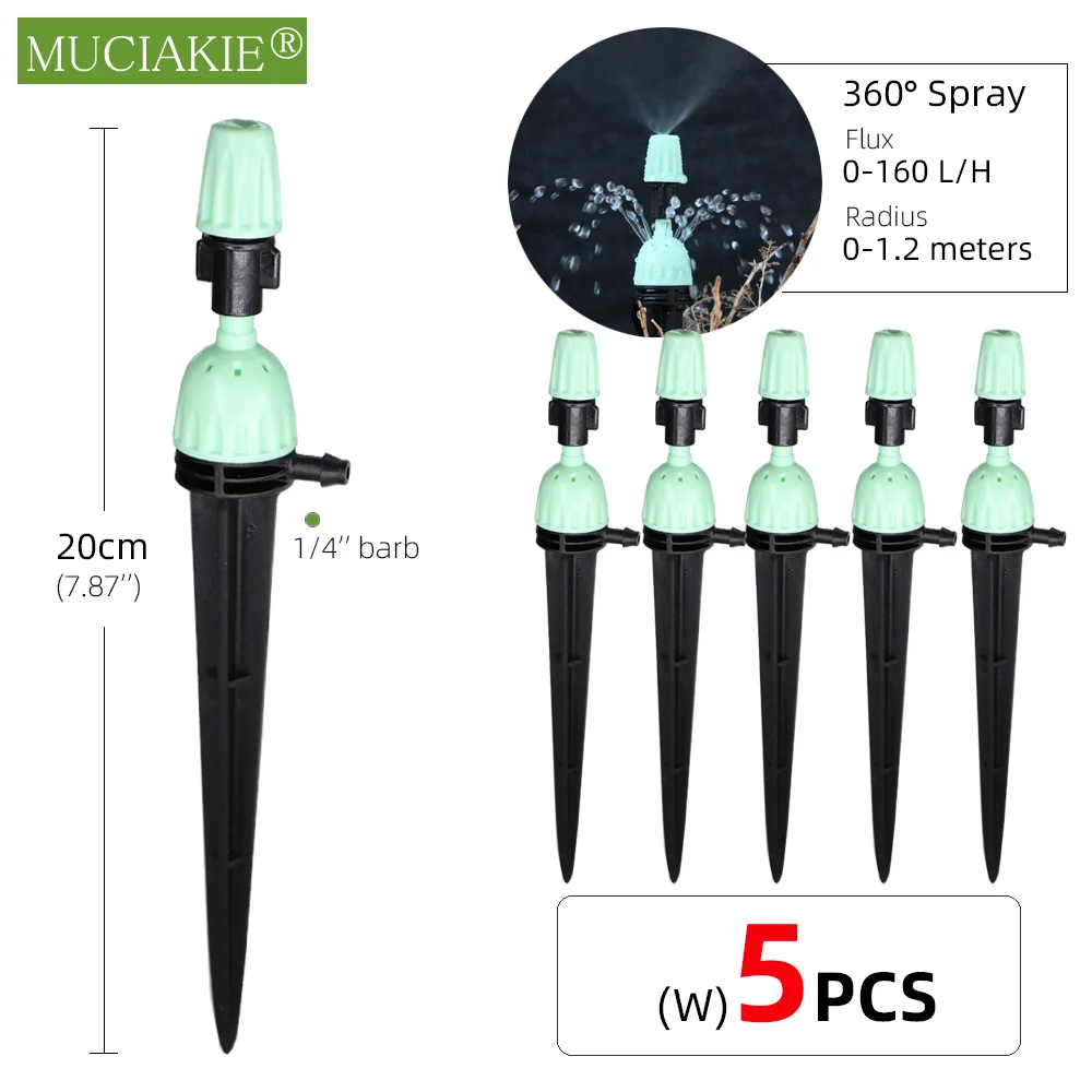 24 Types Garden Irrigation Sprinklers with Stake Adjustable Atomizing Refraction Drippers Watering Vortex Nozzles 1/4'' Barb 