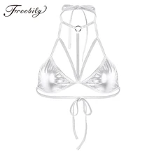 Сексуальный купальник женский бикини Топ Бюстгальтер с ремешками из двух частей отделяет Блестящий металлический купальник с американской проймой пляжная одежда Купальные костюмы