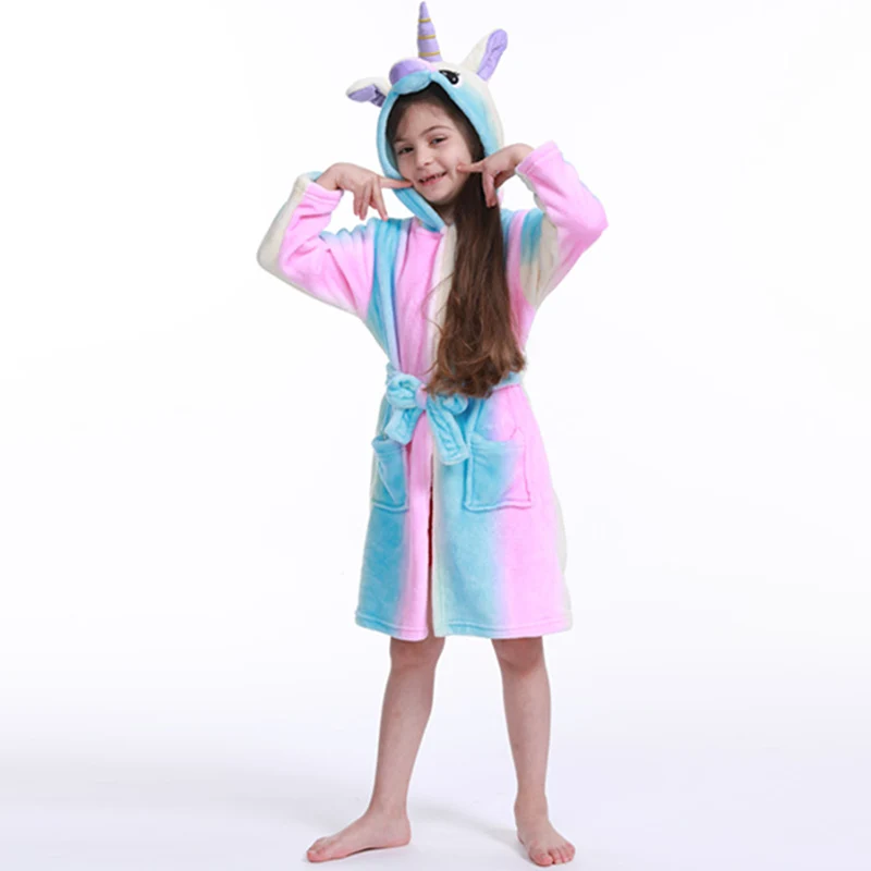 Детские Банные халаты с капюшоном с единорогом; банный халат с радугой для малышей; пижамы с животными для мальчиков и девочек; ночная рубашка; детская одежда для сна; От 3 до 11 лет - Цвет: As shown