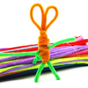 New 100PCS Multicolor Mixed Plush Iron Wire Flexible Flocking Craft Sticks  Pipe Cleaner Creativity Developing Kids