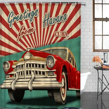 

Shower Curtain Red Car Retro Waterproof Polyester Fabric Bathroom Curtain Home Decoration Bathroom Shower Curtain