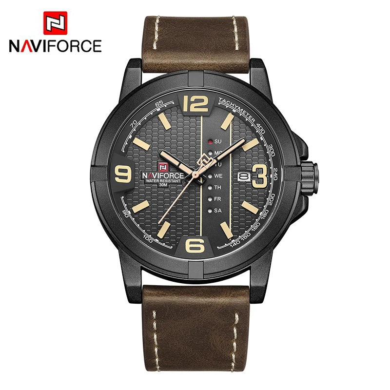 NAVIFORCE, оригинальные мужские часы, повседневные, кожаный ремешок, военные, кварцевые наручные часы, дата, водонепроницаемые часы, мужские, Relogio Masculino - Цвет: BYDBN