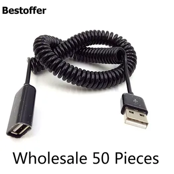 

Wholesale 50 Pieces/pack 10ft 3M Coiled USB 2.0 A Male plug to USB A Female Extension Spiral Cable Cords
