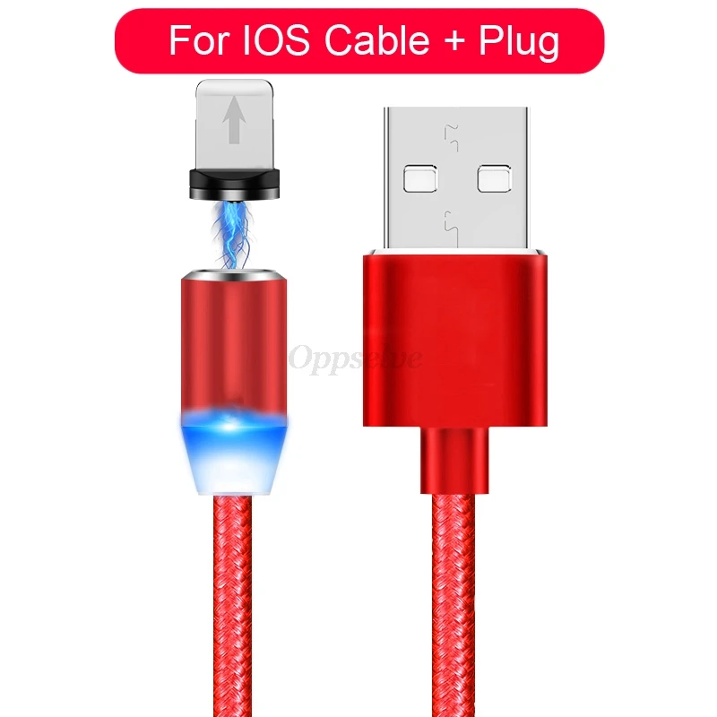 Кабель Micro USB Универсальный Магнитный адаптер нейлоновый кабель type-c для iPhone 1 м 2 м провод кабель для мобильного телефона для huawei Redmi - Цвет: Red iOS Cable