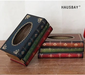 

Retro Wooden Drawer Box Hand-Painted Book-Shaped Tissue Box Home Car Napkin Paper Container Home Decor04385