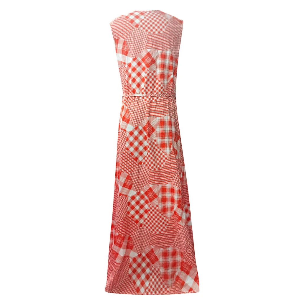 Women Sexy Lace Dress Vintage Print Patchwork O-Neck Sleeveless Summer Plus Size Maxi Long Ladies Dresses Elegant Girls  723