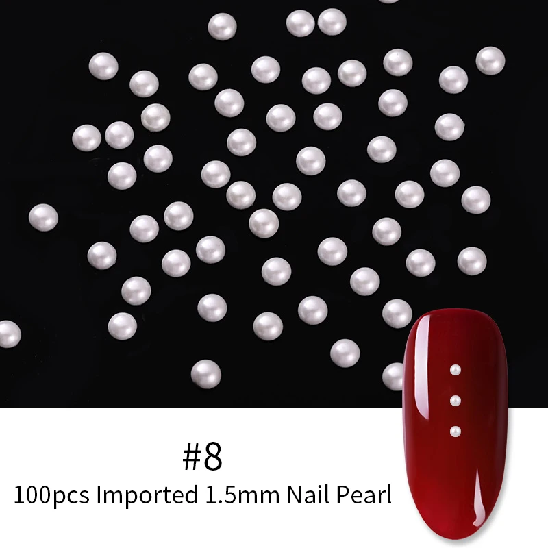Белые полукруглые жемчужные бусинки, Стразы для ногтей 2 мм/3 мм/4 мм, смешанные, с плоским дном, для самостоятельного маникюра, 3D украшения ногтей - Цвет: Pattern 8