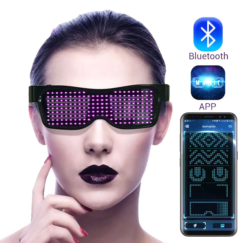 Newest magic LED eyeglasses USB Rechargeable APP Programmable Bluetooth Magic Flashing Light LED Glasses
