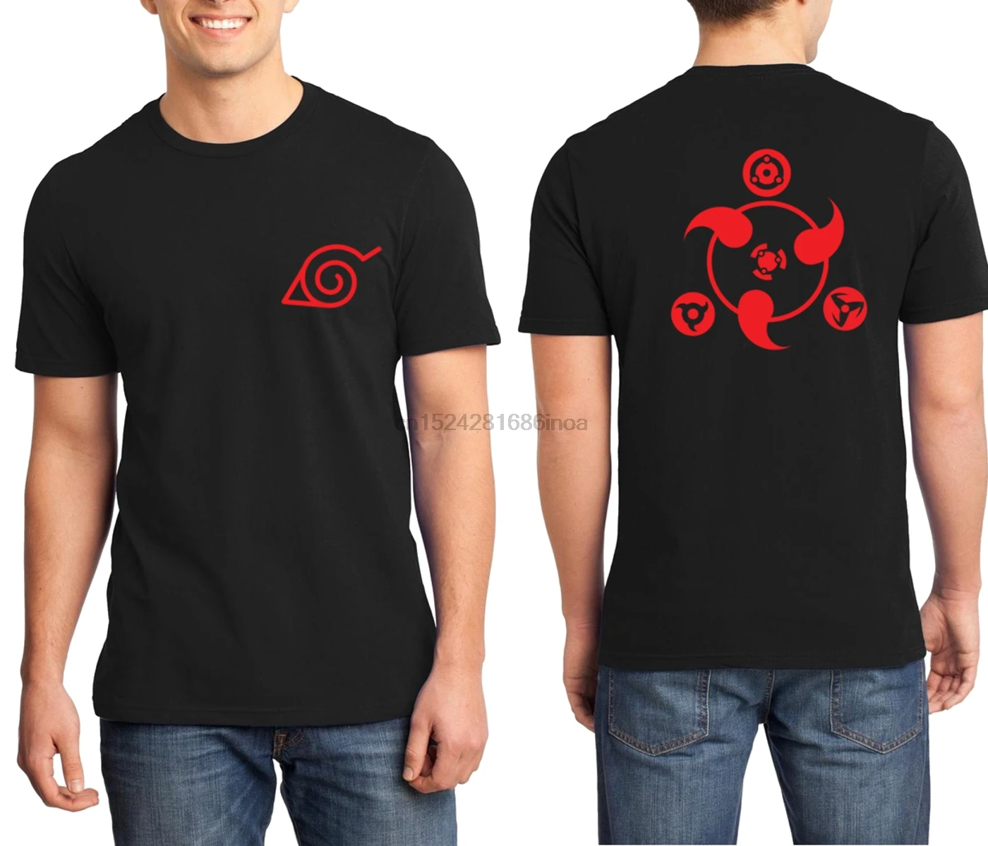 Футболка для мужчин Молодежная SHARINGAN Eye NARUTO аниме с логотипом спереди и сзади S-5XL