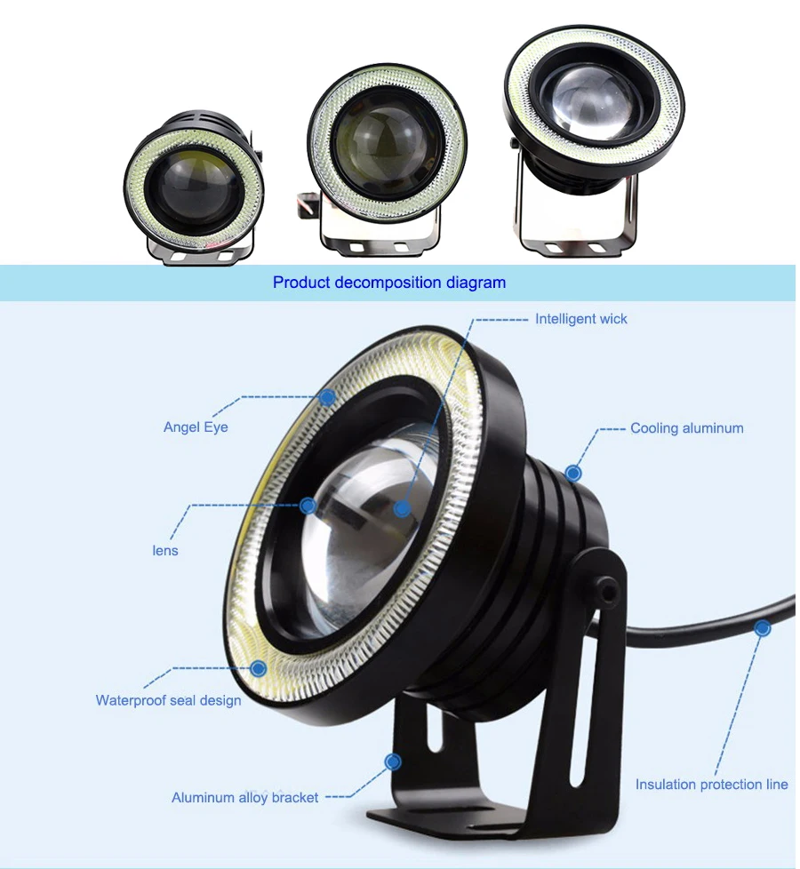 Hot 2pcs/lot Universal 3.5 Inch 89mm Led COB Fog Light Car Auto Angel Eyes With Lens DC12V 24V Any Can Use BE|angel eyes|car autofog light |