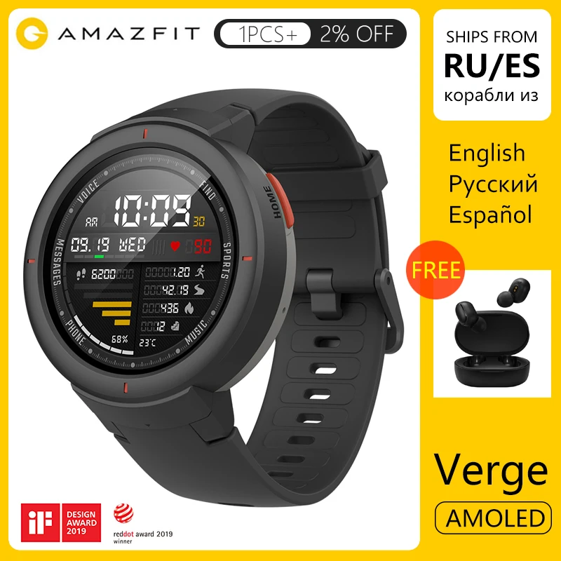 Huami Amazfit Verge спортивные Смарт-часы 3 gps водонепроницаемый Bluetooth воспроизведение музыки вызов ответ сообщение Push пульсометр