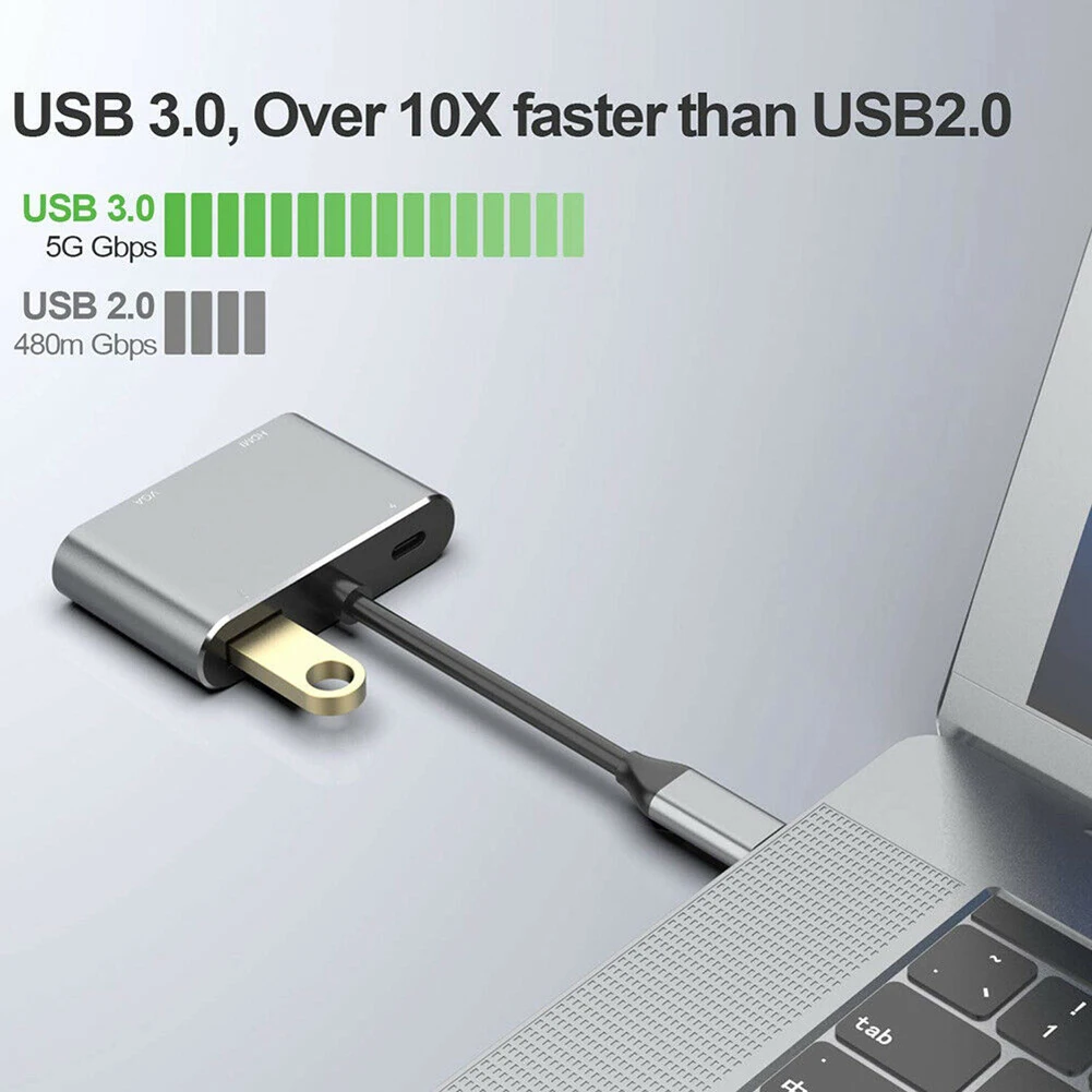 4 в 1 USB C HDMI Type c к 4K адаптер VGA USB3.0 аудио видео конвертер для Samsung s9 s10 Macbook/2018 ipad Pro/XPS
