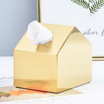 

1pcs Baby Tissue Paper Box Wet Wipes Boxes Small Tissue Boxes Holder For Paper Towels Golden Small House Shape Decorative ZCF016