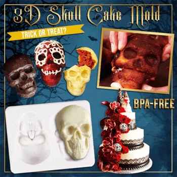 

3D Skull Cake Mold Food Grade Silicone Cake Mould for Baking Home Party Halloween YE-Hot