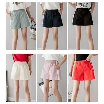 

Summer Women Casual Shorts Beach High Waist Fashion Tightness Shorts All-match Concise Solid Color Elastic Loose Thin Shorts N