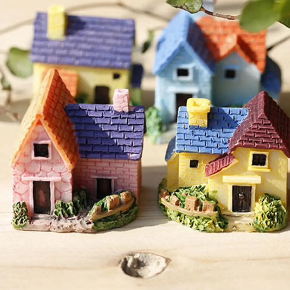 Mini Castle Small House Fairy Garden Miniatures Terrarium Figurines DIY Crafts Figure Moss Ornament Micro Landscape Decor resin ornaments,garden decoration,resin handicraft ornaments,resin ornament