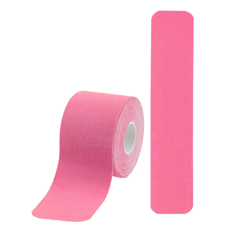 Предрезанная клейкая эластичная повязка хлопок спортивная лента защищает мышцы, снимает боль и уменьшает лактатную секрецию 5 см* 5 м - Цвет: Pink