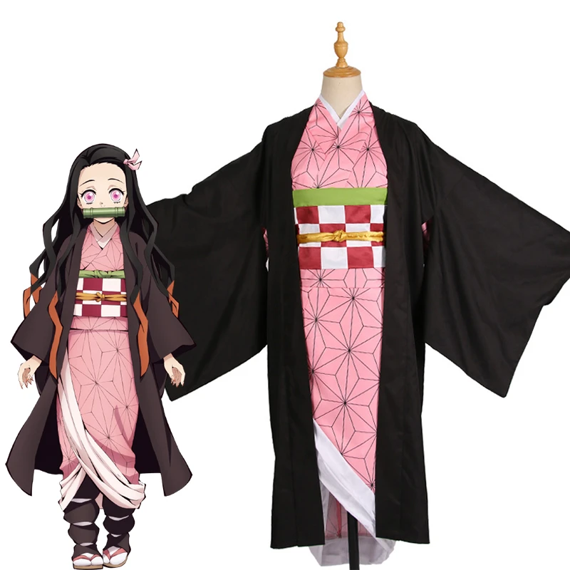 19 Anime Demon Slayer Kamado Nezuko Cosplay Costumes Kimetsu No Yaiba Women Pink Kimono Halloween Costumes For Women Aliexpress