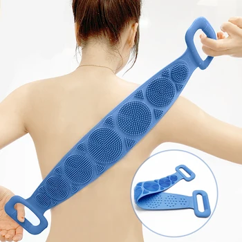

Dual Sided Silicone Back Bath Brush Strap Scrubber Body Cleaning Tools Bath Belt Massage Brush Towel Exfoliating Skin Care Brush