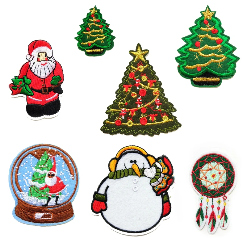 Parches para planchar en el árbol de Navidad, parche bordado para ropa,  suéter, sudaderas con capucha, decoración, insignia de chaqueta, Papá Noel,  muñeco de nieve, 20 Uds.|Parches| - AliExpress