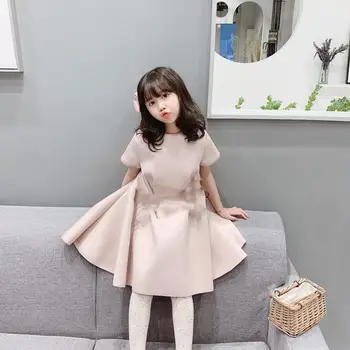 

2020 Summer Pink&Brown Girls Dress With Brown Bowknot Formal Dresses Party Princess Dress Costume for Children Girls Clothing