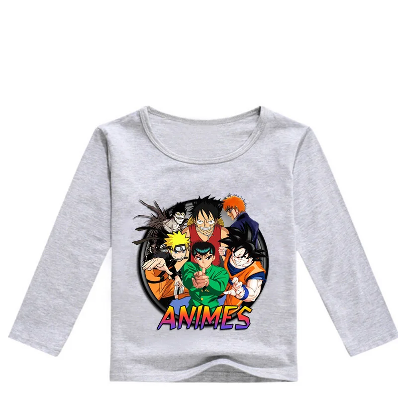 Модная Повседневная футболка с принтом Dragon Ball Z Goku для детей от 2 до 16 лет Одежда для мальчиков в стиле Харадзюку забавная футболка Топы с длинными рукавами для девочек в стиле аниме - Цвет: COLOR 15