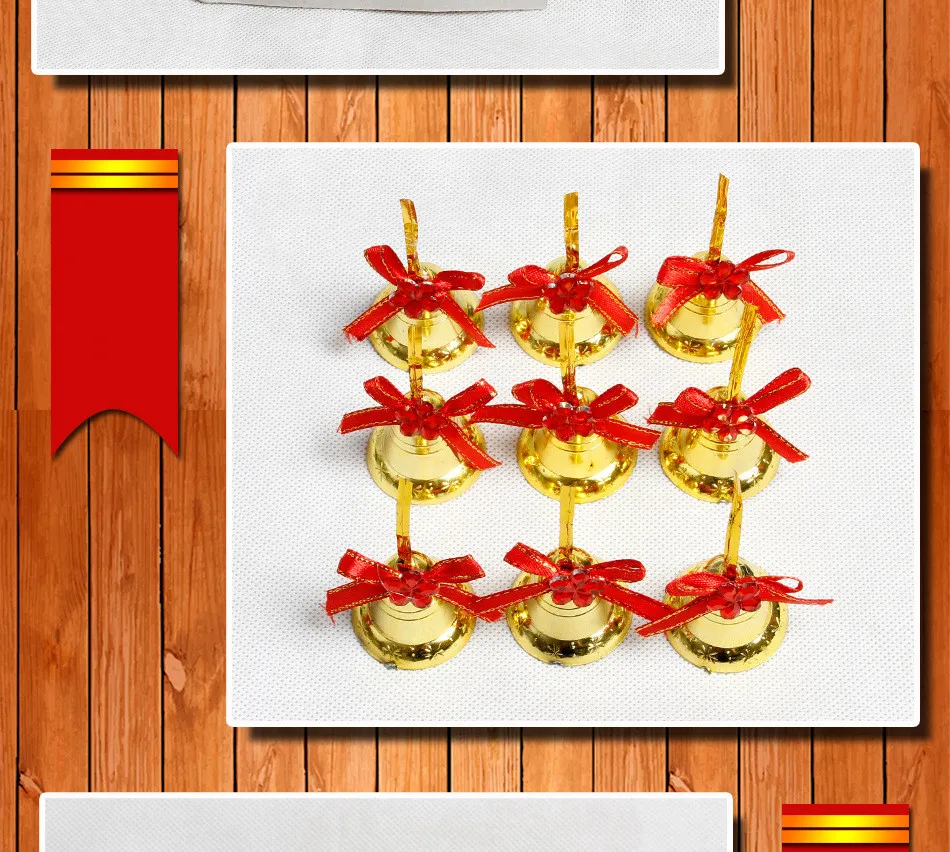 9pcs Christmas Bowknot Bell Ornament Xmas Tree Door Hanging Decoration Pendant