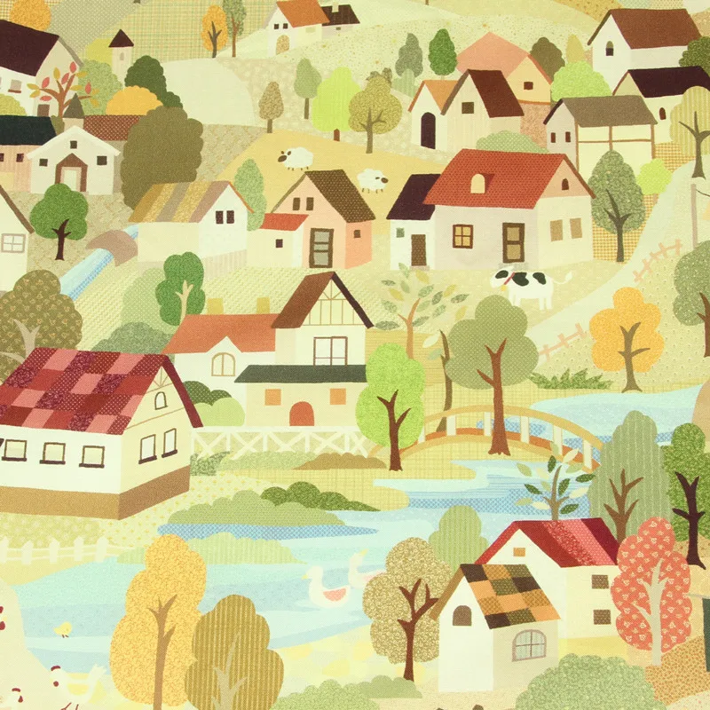 Полуярд импортная простая хлопковая ткань с домашним деревом рекой животным принтом ручной работы DIY одежды платье Ткань хлопок CR-55