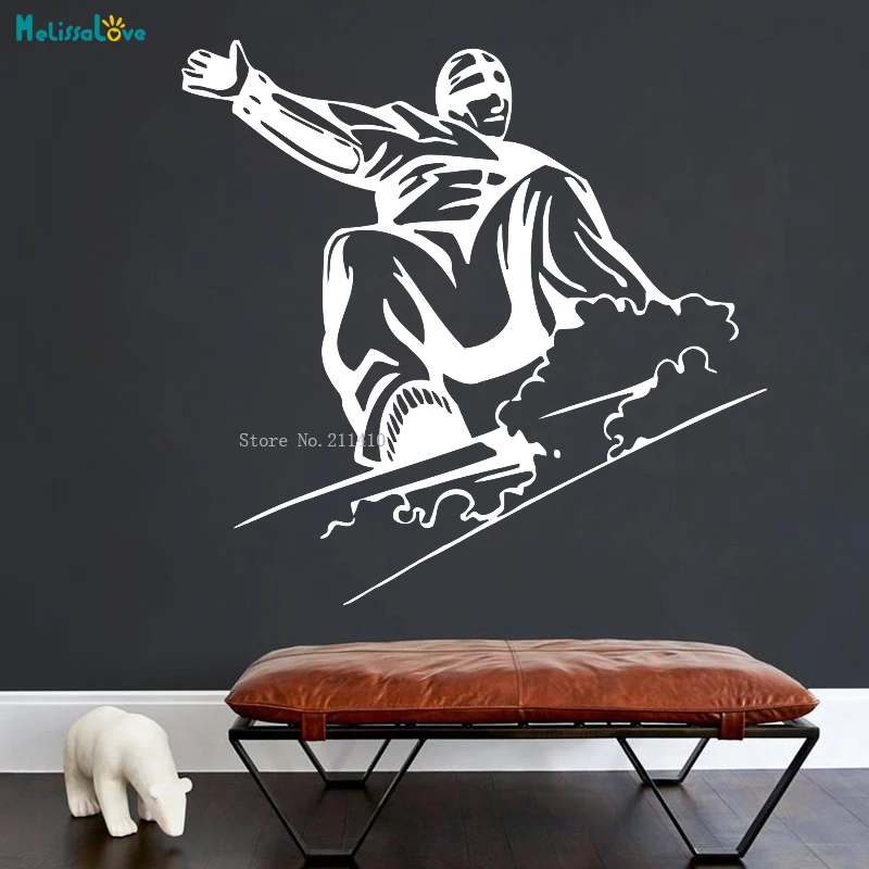 Skiing Wall Decor Skier Ski Lift Chair Mountain Pine Adventure Stickers Winter Sports Decor Art Home Decor Vinyl YT3947