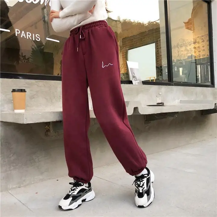

2020 Womenâ€™s Casual Trousers Solid-Color High Elastic-Waist Long Pants with Tight Taper Bottom for Gil Black/White/Grey/Wine Red