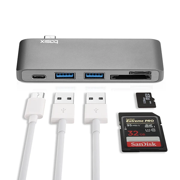 5 in1 gray Basix usb type c концентратор с HDMI 4K адаптер+ 2 порта USB 3,0+ SD TF кард-ридер+ разветвитель type C зарядный концентратор для MacBook Pro usb-концентратор - Цвет: 5 in1 gray