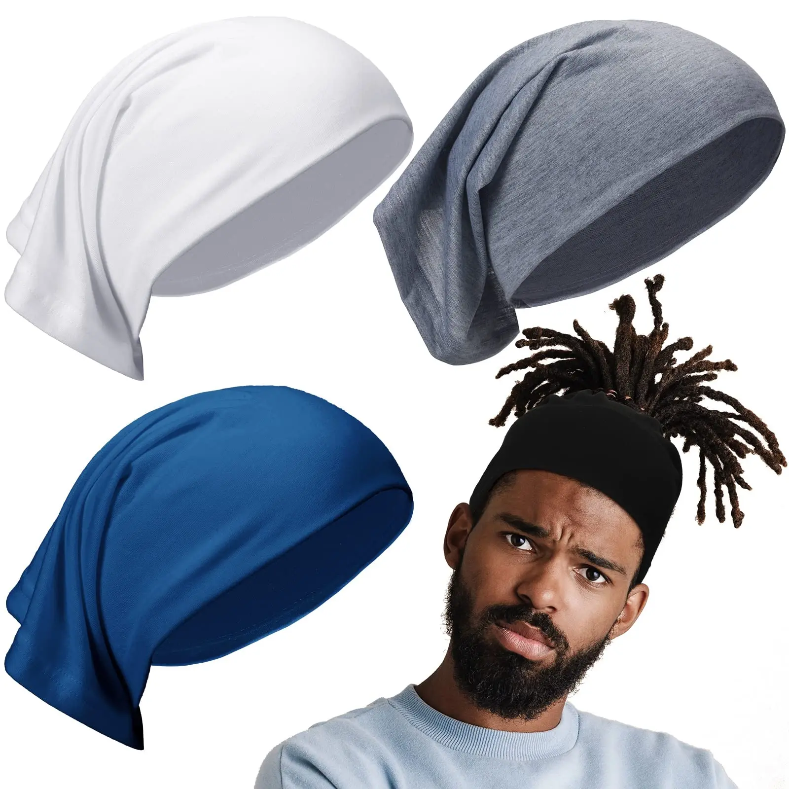 Unisex Spandex Dreadlocks Tube Sock Wide Elastic Headband Loc Cap Long Hair Dreads Satin Head Wrap for Women Men Sleeping Caps