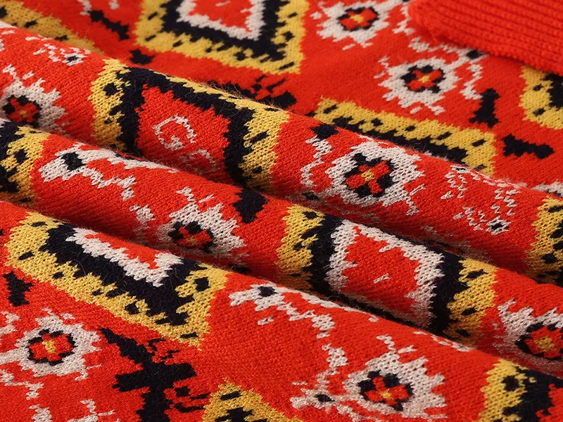 Yang Mi Orange Red Jacquard Weave Sweater Polo Lead Pullover Small Real Loose Knitting Shirt Clothes
