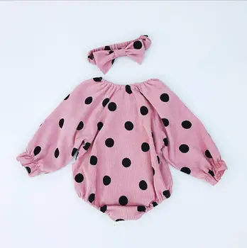 

2019 new wholesale baby girls dots romper with ahirband cotton autumn babys jumpsuit 6M-2T