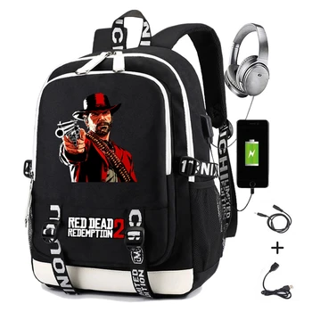 

Red Dead Redemption 2 Backpack with USB Charging Boys Girls School Bag Casual Men Travel Laptop Backpack Student Bookbag