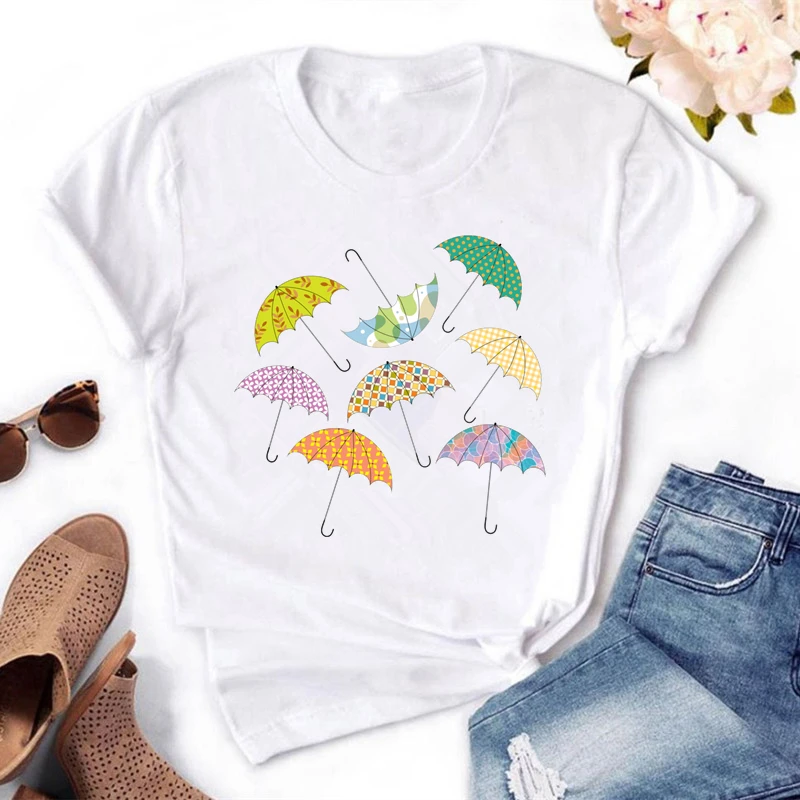 Women's Oversized t-shirt  Colorful umbrella Graphic Print Ladies T shirt Summer Casual 5 colors Lady Tops Tee