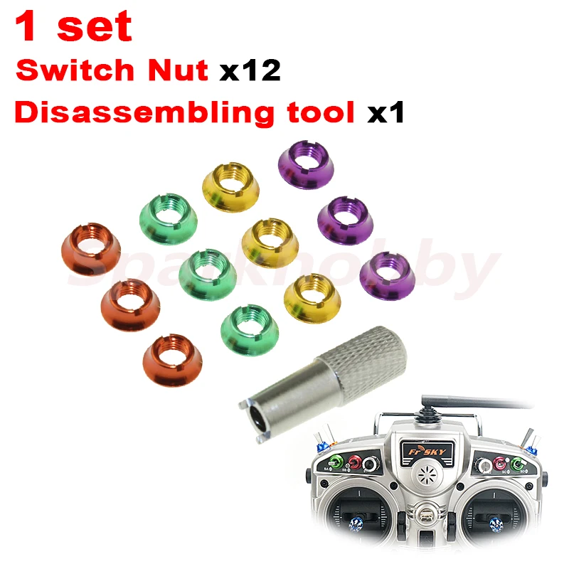 12PCSRadioControlSwitchNutwithDisassemblingtoolAluminumAlloyforRCRadioLinkFutaba
