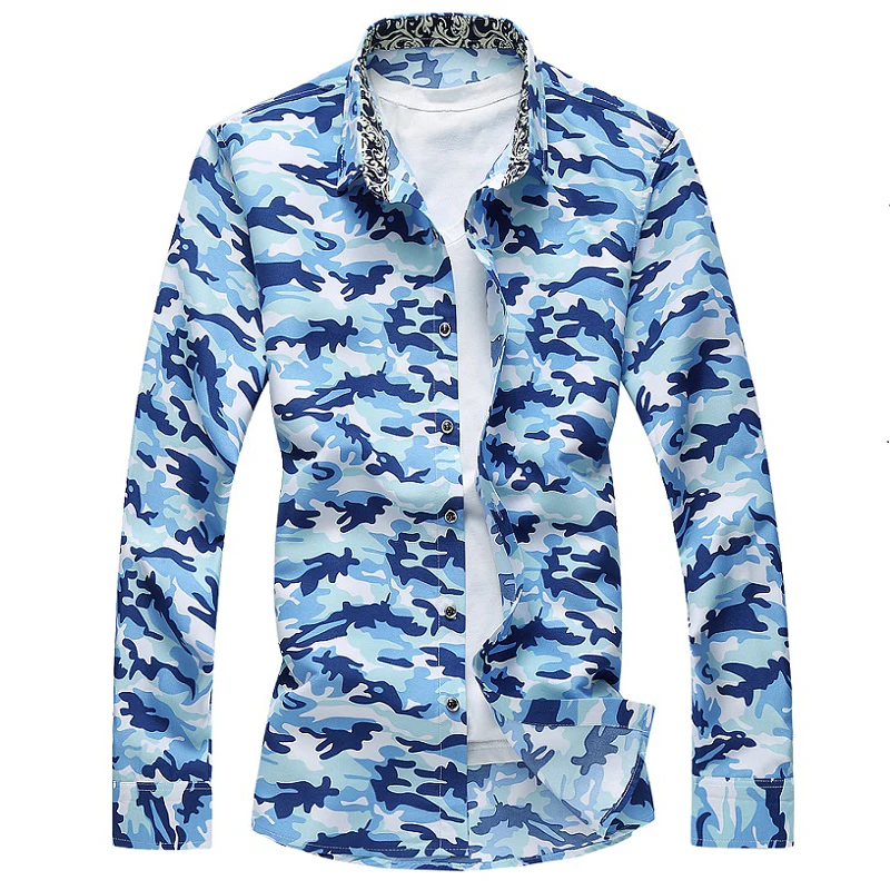 

Men Long Sleeve Shirt Fashion flower cloth Casual Shirts Stitching Pocket Fabric Soft Comfortable Men Dress Slim Fit Style 7XL