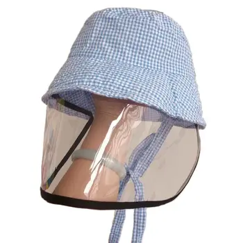 

Anti-saliva Bucket Hat Children Black and White Plaid Anti-saliva Particulate Spitting Mouth Mask Protective Cap