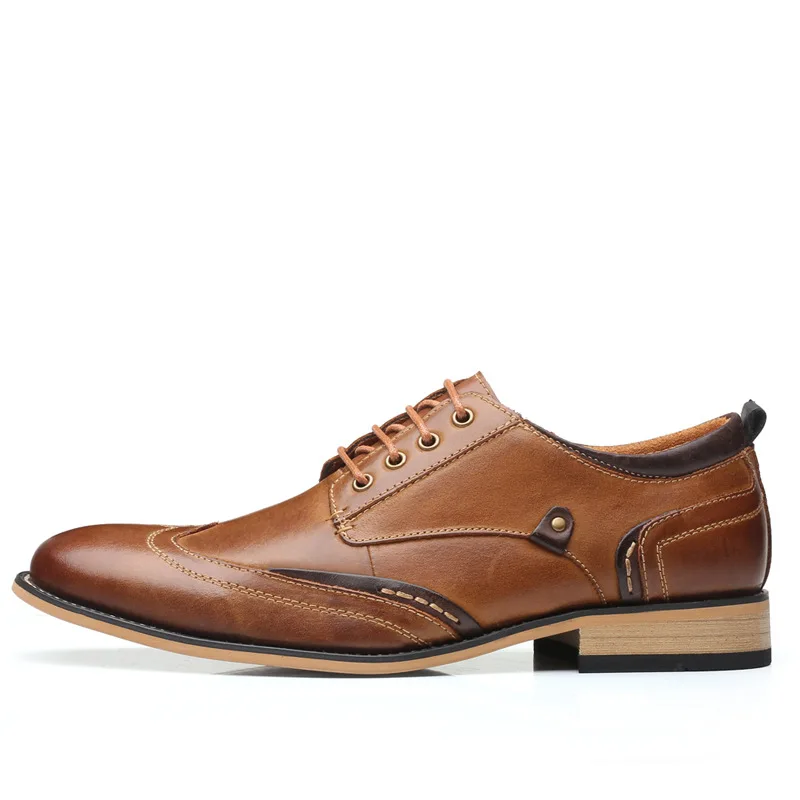 Merkmak/Для мужчин повседневная обувь из натуральной кожи коровы Для мужчин модельные туфли на шнуровке обувь, деловая, официальная обувь большой Размеры вечерние Свадебная обувь с острым носком - Цвет: Brown