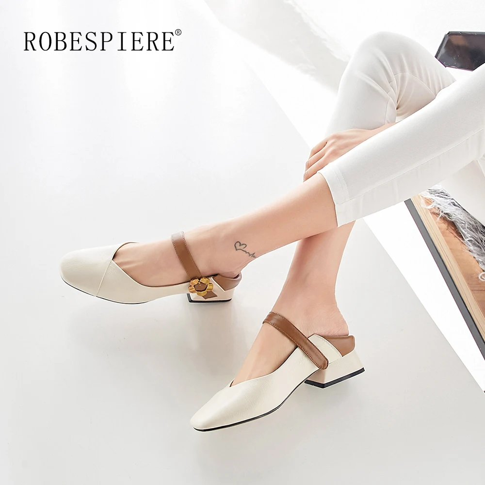 Женские туфли ROBESPIERE Mary Janes из натуральной кожи на среднем каблуке женские