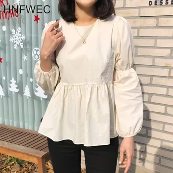 

2020 New Summer Fashion Korea Styles Round Neck Lantern Sleeves White Cotton Linen Shirts Female Short Blouse V738